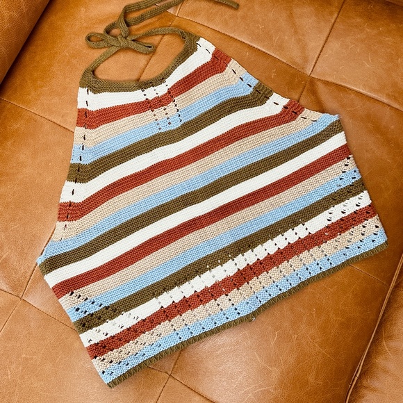 100% Cotton - striped knit halter neck top - M. - Picture 3 of 5